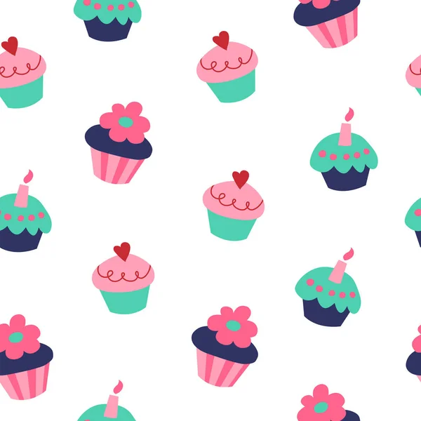 Roztomilý Vzor Bezešvé Cupcakes Muffiny — Stockový vektor