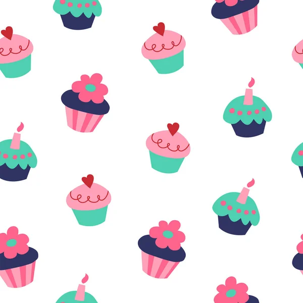 Lindo Patrón Sin Costuras Con Cupcakes Magdalenas — Vector de stock