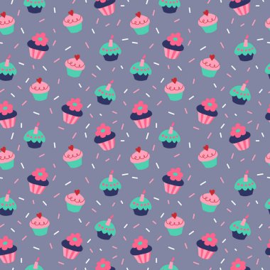 Bir kek ile sorunsuz arka plan ve gri arka plan üzerinde kekler