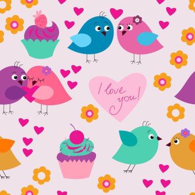 Sevgi ve cupcakes bir kuş ile sorunsuz şenlikli doku