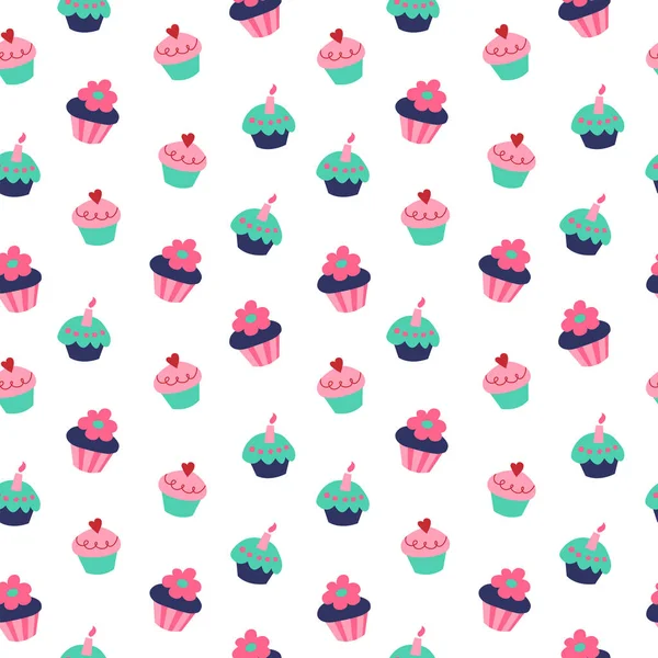 Vzor Bezešvé Cupcakes Muffiny Bílém Pozadí — Stockový vektor