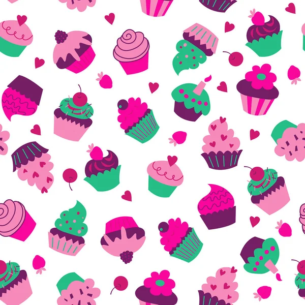 Bezešvá Textura Cupcakes Muffiny Bílém Pozadí — Stockový vektor