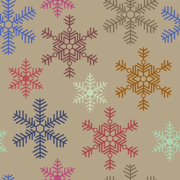 Seamless Christmas Texture Colored Snowflakes Beige Background — Stock Vector