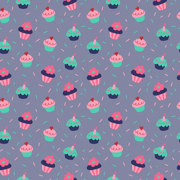 Texture Sans Couture Avec Cupcakes Sur Fond Gris — Image vectorielle