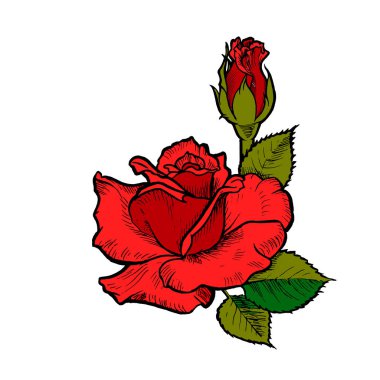 Siyah Mürekkeplenmiş çizgi ile kırmızı vektör gül çiçek