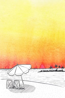 arka plan siyah mürekkep panoramik manzaralı boyalı suluboya