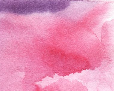 Renkli arka suluboya plan. Pembe, Lila, mor. Elle çizilmiş bir ıslak kağıt üzerinde.