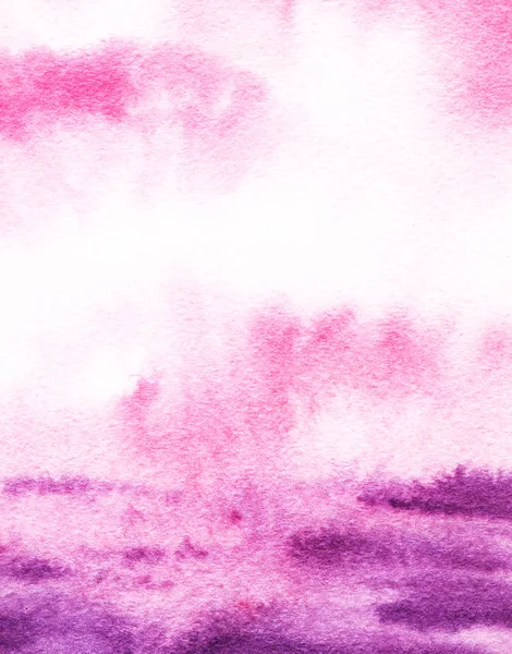 Fondo de acuarela abstracto. Rosa, lila, atardecer violeta, cielo del amanecer. Mano dibujada sobre papel mojado . — Foto de Stock