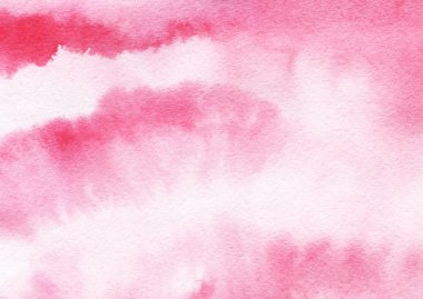 Renkli arka suluboya plan. Pembe, günbatımı, gündoğumu gökyüzü. Elle çizilmiş bir ıslak kağıt üzerinde.