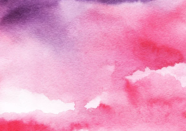 Renkli arka suluboya plan. Pembe, Lila, mor günbatımı, gündoğumu gökyüzü. Elle çizilmiş bir ıslak kağıt üzerinde.