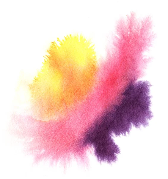 Abstrakte bunte violette, rosa, gelbe Farbkleckse. Hand mit Aquarell auf nassem, strukturiertem Papier gezeichnet — Stockfoto