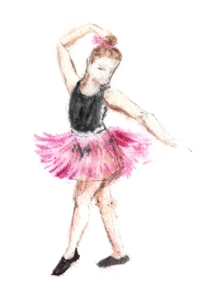 Akvarelu náčrt malá holka tanečnice. Ručně tažené ilustrace na mokrý texturovaný papír. — Stock fotografie