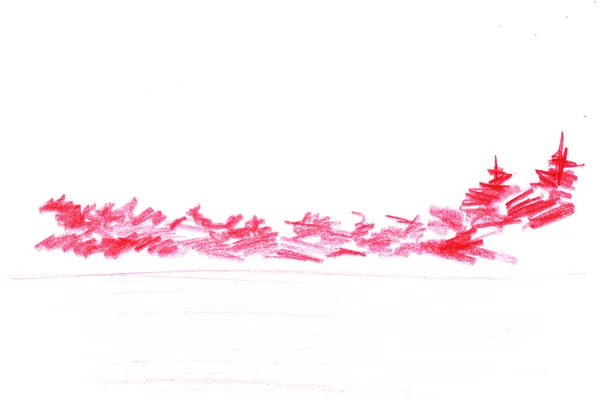 Bosque abstracto. Boceto con lápiz rojo. Mano dibujada en una ilustración en papel — Foto de Stock