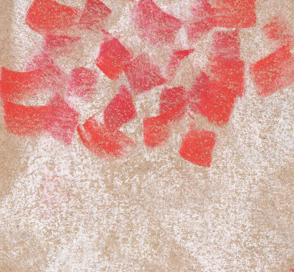 Abstraktes Rot und Weiß auf ockerfarbenem Hintergrund. Hand gezeichnet mit weicher Pastell-Illustration. — Stockfoto