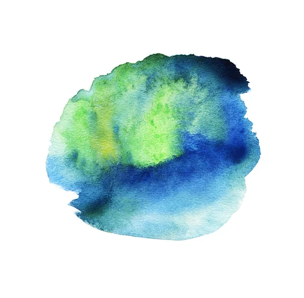 Abstrakte Aquarelle mit farbigen Klecksen. grün, blau. isoliert auf weißem Hintergrund. — Stockfoto