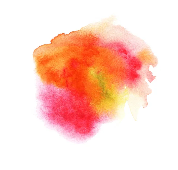 Abstrakte Aquarelle mit farbigen Klecksen. rot, orange, gelb, pink. isoliert auf weißem Hintergrund — Stockfoto