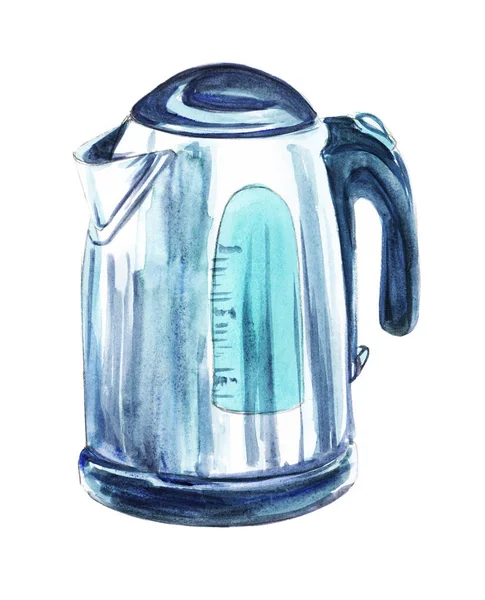 Wasserkocher für Wasser. Aquarellskizze. handgezeichnete Illustration isoliert auf weißem Hintergrund — Stockfoto