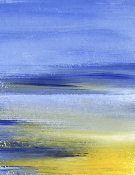 Абстрактный фон. Синее и желтое небо с облаками. Текстура краски на бумаге — стоковое фото