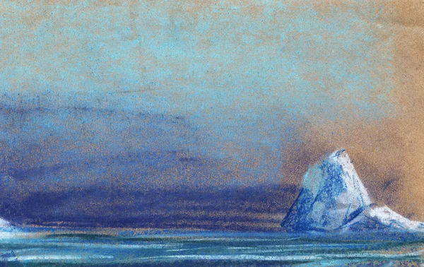 Um pequeno iceberg branco no fundo do céu noturno. Pintado com pastel sobre papel ilustração . — Fotografia de Stock