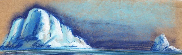 Dois pequenos icebergs brancos no fundo do céu noturno. Pintado com pastel sobre papel ilustração — Fotografia de Stock