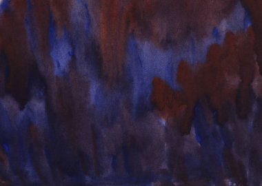 Karanlık suluboya arka plan. Mavi ve kahverengi noktalar. Suluboya resim çizilmiş