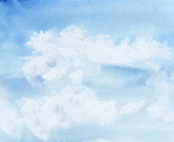 Licht bewolkte blauwe hemel. Abstract aquarel achtergrond. Hand geschilderd op geweven papier. — Stockfoto
