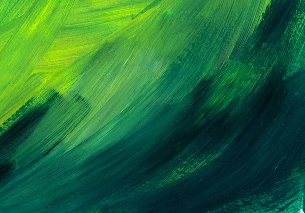A festett felület makró textúrája. Ecsetvonások a festékkel. Kaotikus stroke a színátmenet füves, zöld, smaragdszínű. — Stock Fotó