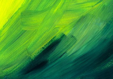 Boyalı yüzeyin makro dokusu. Boyanın üzerinde fırça izleri var. Degrade çimenli, yeşil, zümrüt renginin kaotik vuruşları.