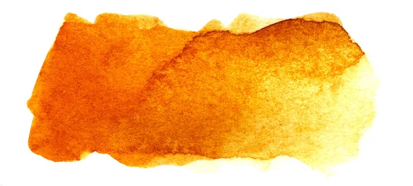 Sfondo astratto dei titoli. Una macchia oblunga informe di colore giallo arancio dorato. Gradiente dal buio alla luce. Illustrazione ad acquerello disegnata a mano su carta velina. isolato su bianco — Foto Stock