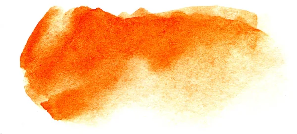 Sfondo astratto dei titoli. Una macchia oblunga informe di colore giallo arancio dorato. Gradiente dal buio alla luce. Illustrazione ad acquerello disegnata a mano su carta velina. isolato su bianco — Foto Stock