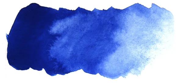 Fundo do título abstrato. Uma mancha oblonga sem forma de cor azul. Gradiente do escuro para a luz. ilustração aquarela desenhada à mão em papel de textura. isolado em branco — Fotografia de Stock