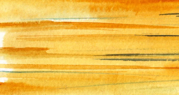 Abstrakt akvarell bakgrund. Mångfärgade ränder och mönster av gula, orange, grå och turkos nyanser ses som färgövergång. Handritad penseldrag med pappersstruktur. — Stockfoto