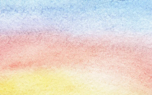 Färgglada akvarell abstrakt bakgrund av pastellfärger. Delikat gradient från försiktigt blått till mjukt Crimson och varm gul. Papper kornig konsistens verkar sammet. Handritad mall. — Stockfoto