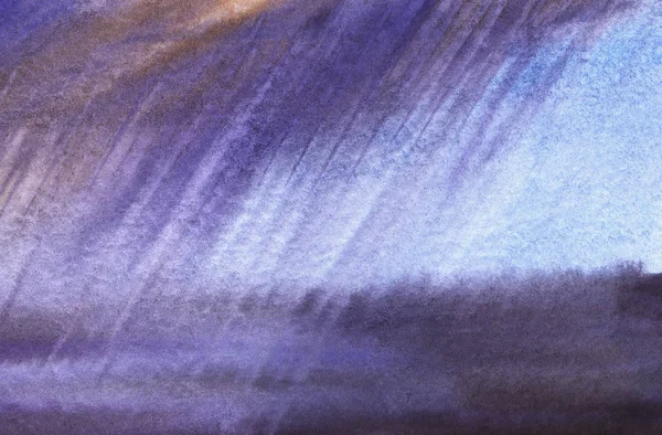 Fondo de acuarela abstracto con efecto de tinta húmeda. Mezcla grunge de tonos azules, blancos y grises con salpicaduras naranjas y rayas verticales oscuras y borrosas. Pintura de pincelada con textura de papel . — Foto de Stock