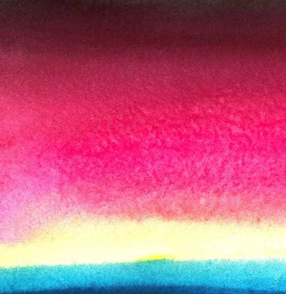 Ljus abstrakt akvarell bakgrund. Rich gradient från Dark Plum genom mätta Pink till ljust gult och mjukt grönt med våt bläck effekt. Handritad illustration på pappersstruktur. — Stockfoto