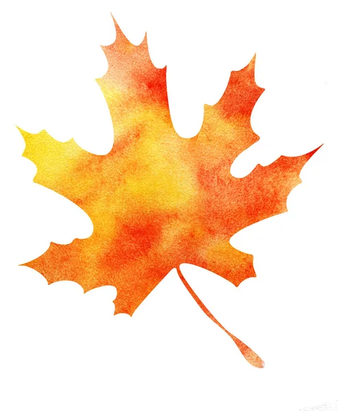 Jesienny liść klonu. Pomarańczowo-żółty gradient. Streszczenie akwarela wypełnić. Ilustracja narysowana ręcznie. Izolowane na białym tle. — Zdjęcie stockowe