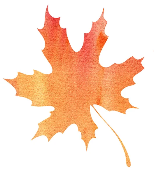 Jesienny liść klonu. Pomarańczowo-żółty gradient. Streszczenie akwarela wypełnić. Ilustracja narysowana ręcznie. Izolowane na białym tle. — Zdjęcie stockowe