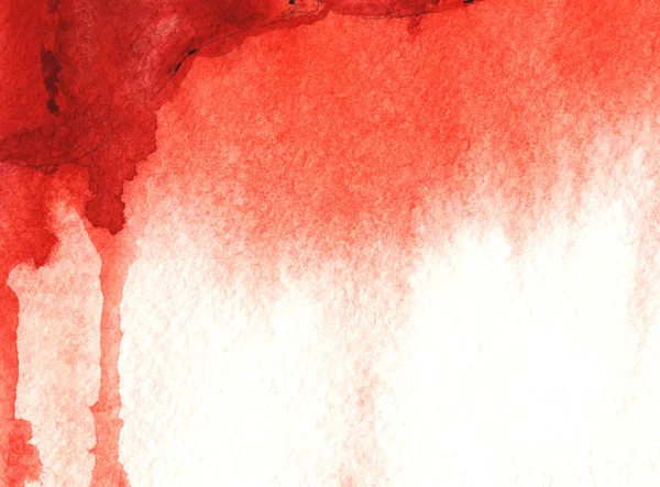 Fondo de acuarela abstracto. Fondo rojo y blanco con gotas de pintura de color rojo sangre que gotean sobre papel texturizado granulado. Ilustración de pincelada dibujada a mano con efecto de tinta húmeda . — Foto de Stock