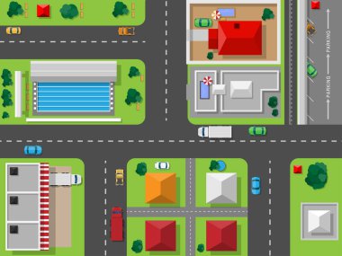 Top vektör görünümü ile karayolları ve birçok farklı araç otomobillerin trafik sıkışıklığı