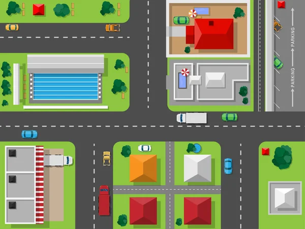 Vector Vue Dessus Avec Autoroutes Nombreux Véhicules Différents Embouteillage Des — Image vectorielle