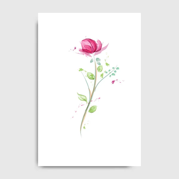 Vektor Weiße Postkarte Und Schöne Blumen Aquarelle — Stockvektor