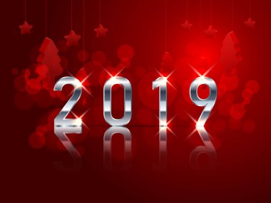 Soyut kırmızı bokeh arkaplanlı mutlu yeni yıl 2019