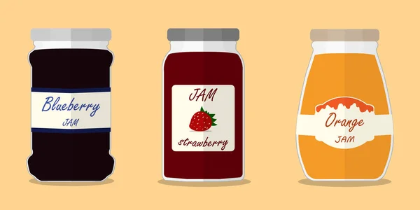 çilek reçeli, böğürtlen reçeli, Portakal Reçeli etiketi düz vektör