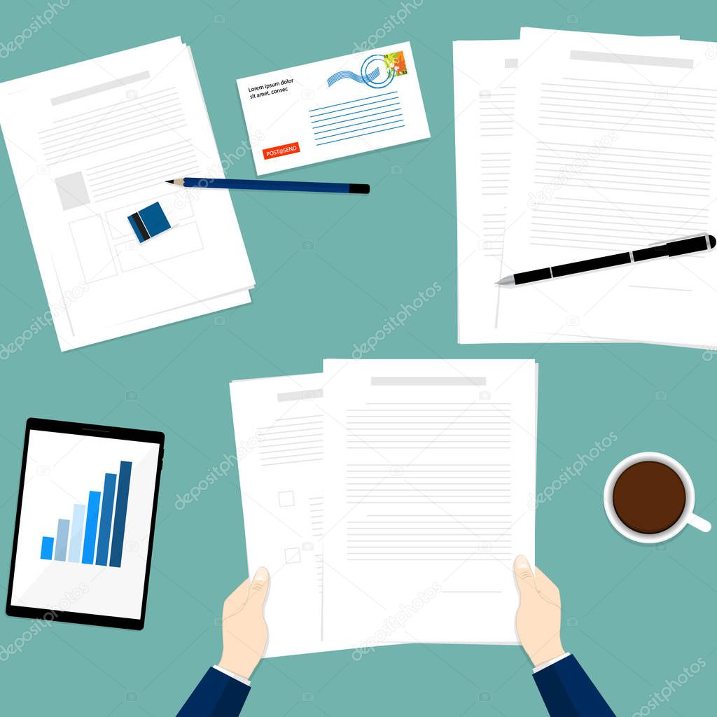 hold paper document business hand top tablet vector
