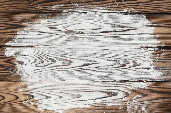 Scattered White Flour Old Rustic Wooden Planks — Stock Photo, Image