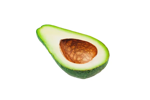 Eine Hälfte Grüne Frische Rohe Avocado Ohne Kerne Isoliert Auf — Stockfoto