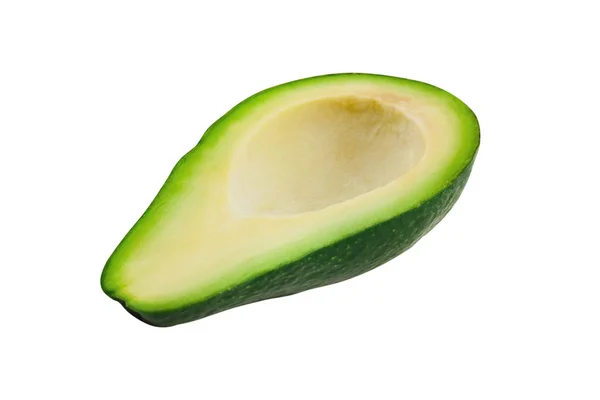 Eine Hälfte Grüne Frische Rohe Avocado Ohne Kerne Isoliert Auf — Stockfoto