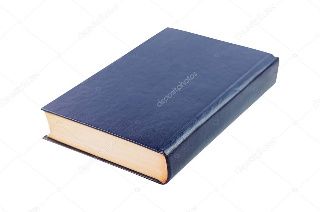 One blue color old blank book with hardcover isolated on white background