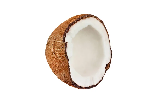 Jedna Polovina Tvrdého Chlupatého Sladkokokosového Ořechu Hnědé Barvy Šťavnatou Dužinou — Stock fotografie