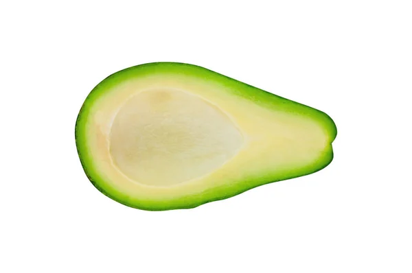 Eine Hälfte Grüne Frische Rohe Avocado Ohne Kerne Isoliert Auf — Stockfoto